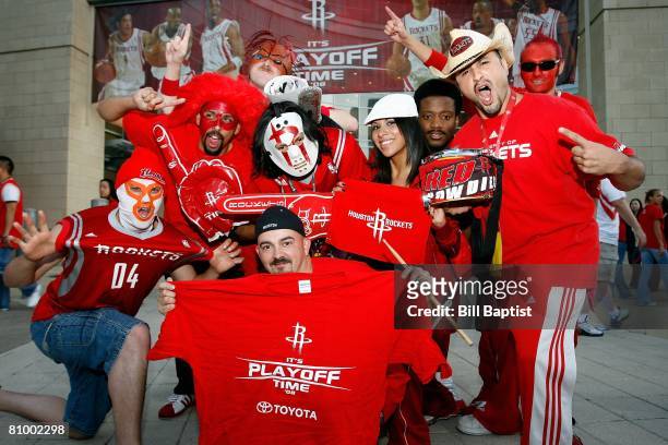 Houston Rockets fans gather before the start of Game Five of the Western Conference Quarterfinals between the Utah Jazz and the Rockets during the...