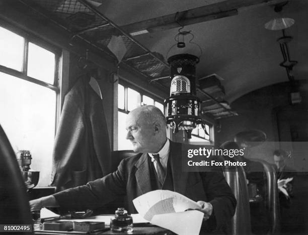 The LNER District Manager's Office is relocated to a railway carriage outside London during World War II, November 1939.