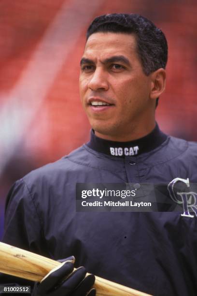 Andres Galarraga of the Colorado Rockies beofre a baseball game against the New York Mets on May 1, 1997 at Shea Stadium in New York, New York.