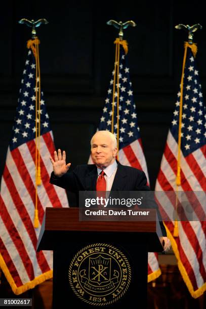 Republican presidential candidate Sen. John McCain speaks at Wake Forest University's Wait Chapel May 6, 2008 in Winston-Salem, North Carolina. As...