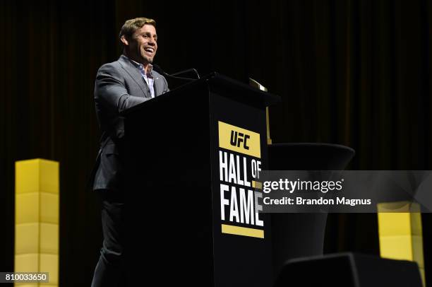 Urijah Faber accepts his award during the UFC Hall of Fame 2017 Induction Ceremony at the Park Theater on July 6, 2017 in Las Vegas, Nevada.