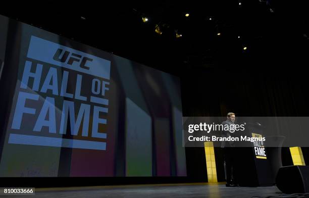 Urijah Faber accepts his award during the UFC Hall of Fame 2017 Induction Ceremony at the Park Theater on July 6, 2017 in Las Vegas, Nevada.