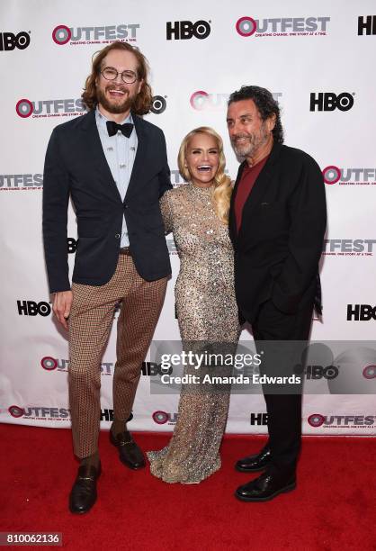 Writer Bryan Fuller, actress Kristin Chenoweth and actor Ian McShane arrive at the 2017 Outfest Los Angeles LGBT Film Festival Opening Night Gala of...