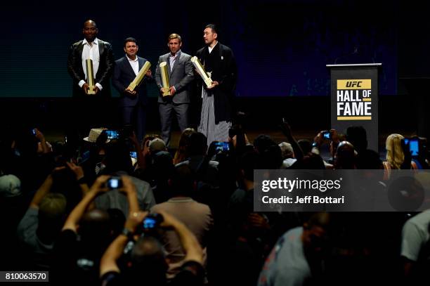 Hall of Fame inductees Maurice Smith, Joe Silva, Urijah Faber and Kazushi Sakuraba during the UFC Hall of Fame 2017 Induction Ceremony at the Park...