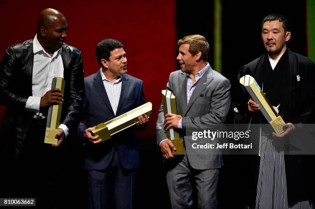 Hall of Fame inductees Maurice Smith, Joe Silva, Urijah Faber and Kazushi Sakuraba during the UFC Hall of Fame 2017 Induction Ceremony at the Park...