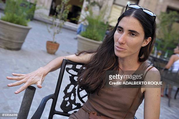 Cuban blogger Yoani Sanchez, speaks during a interview with AFP in Havana, on May 6, 2008. Sanchez won the Ortega y Gasset prize in Spain for digital...