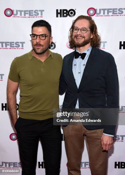 Actor Zachary Quinto and writer Bryan Fuller arrive at the 2017 Outfest Los Angeles LGBT Film Festival Opening Night Gala of "God's Own Country" at...