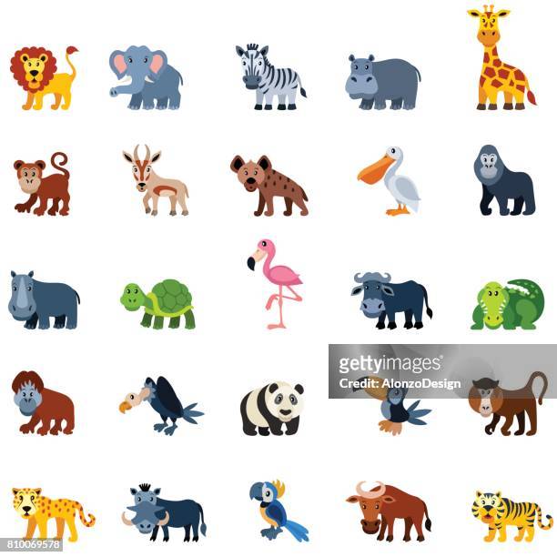 cartoon zoo animals - animals in the wild stock illustrations