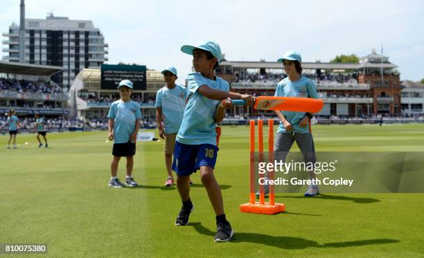 Children take part in All Stars cricket during the lunch break of day one of 1st Investec Test match between England and South Africa at Lord's...