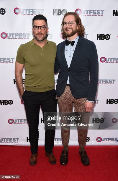 Actor Zachary Quinto and writer Bryan Fuller arrive at the 2017 Outfest Los Angeles LGBT Film Festival Opening Night Gala of "God's Own Country" at...