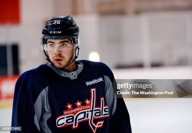 Washington Capitals defensive prospect Connor Hobbs during the Washington Capitals Development Camp at Kettler IcePlex on Friday, June 30, 2017.