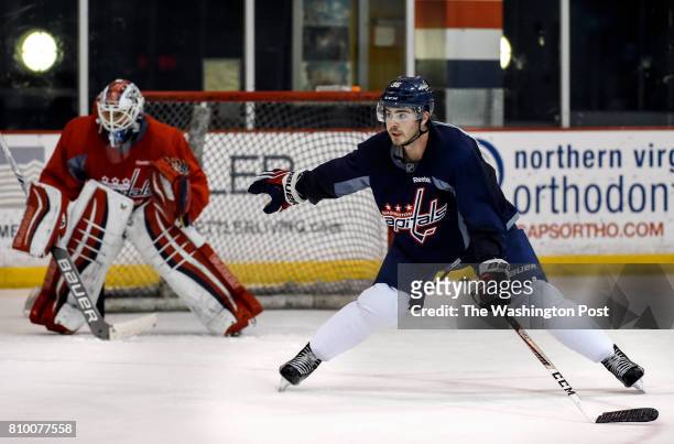 Washington Capitals defensive prospect Connor Hobbs during the Washington Capitals Development Camp at Kettler IcePlex on Friday, June 30, 2017.