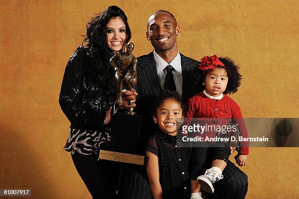 Kobe Bryant of the Los Angeles Lakers poses for a portrait with his family wife Vanessa, daughters Natalia and Gianna at the 2007-08 NBA Most...