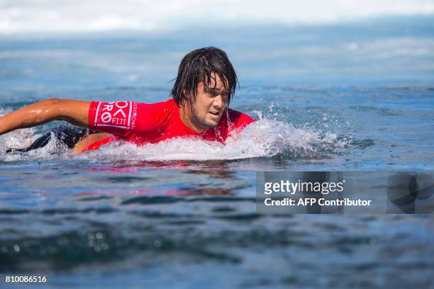This photo taken on June 15, 2017 shows runner-up Connor O'Leary of Australia during the finals of the OuterKnown Fiji Pro surfing competition at...