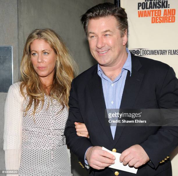 Marci Klein and actor Alec Baldwin attend the premiere of the HBO documentary "Roman Polanski: Wanted and Desired" at the Paris Theatre on May 6,...