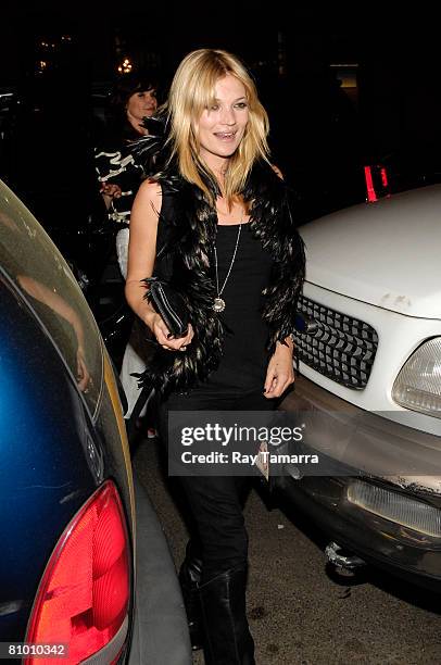 Model Kate Moss arrives a party in the Meatpacking District on May 06, 2008 in New York City.