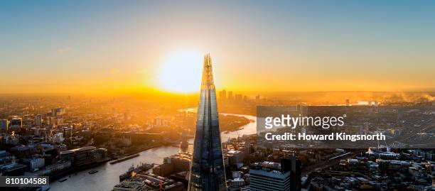 the shard at sunrise, elevated view - views of london from the shard tower imagens e fotografias de stock