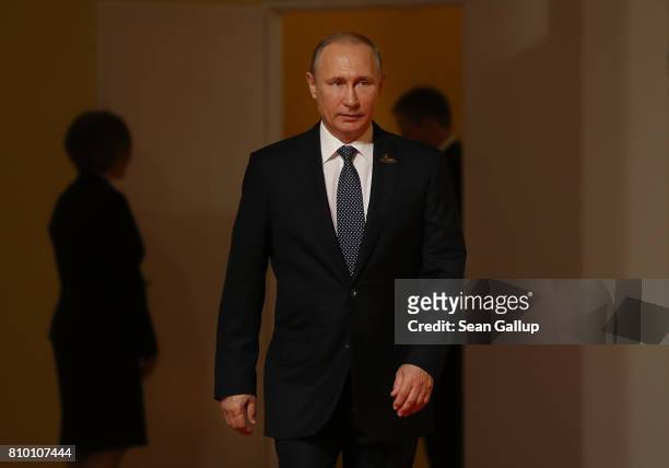 Russian President Vladimir Putin arrives for the first day of the G20 economic summit on July 7, 2017 in Hamburg, Germany. The G20 group of nations...