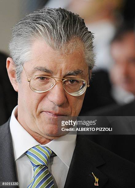 Umberto Bossi leader of the "Northern League" is pictured after a meeting with Italy's President Giorgio Napolitano at Rome's Quirinale presidential...
