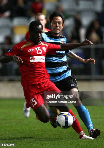 Jonas Salley of United controls the ball during the AFC Champions League Group E match between Adelaide United and FC Pohang Steelers at Hindmarsh...