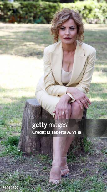 Italian actress Eva Grimaldi attends a photo call promoting Italian TV Film 'Mogli A Pezzi" held at Casa del Cinema on May 7, 2008 in Rome, Italy.