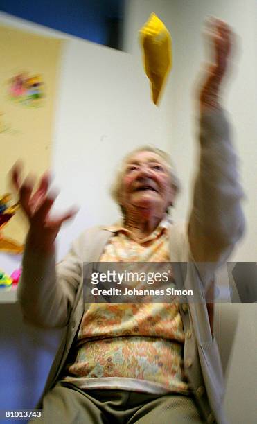 Inhabitant of the St.Michael Zentrum, residential home for the elderly, participates a physical fitness tra?ning session on May 7, 2008 in Weiden,...
