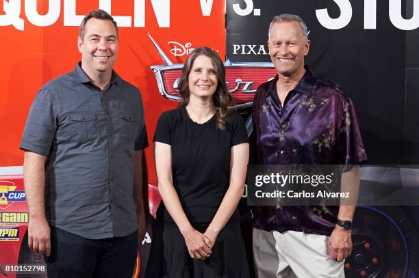 Director Brian Fee, director of Photography Kim White and producer Kevin Reher attend 'Cars 3' photocall at the Santo Mauro Hotel on July 7, 2017 in...