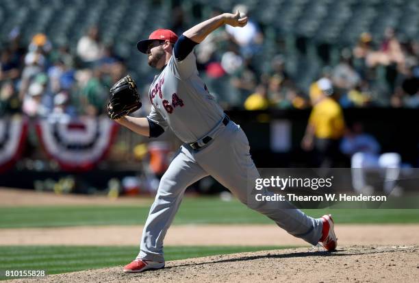 David Holmberg of the Chicago White Sox pitches against the Oakland Athletics in the bottom of the eighth inning at Oakland Alameda Coliseum on July...
