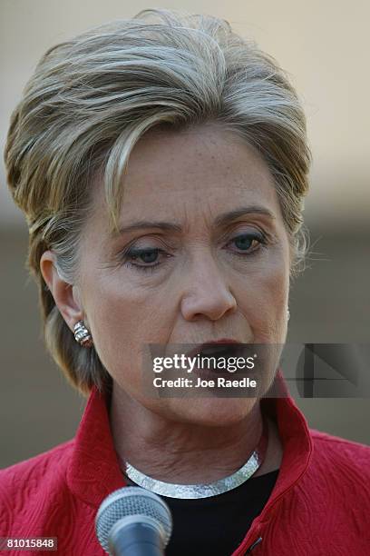 Democratic presidential hopeful U.S. Senator Hillary Clinton speaks to the media after a campaign event at Shepherd University McMurran Hall May 7 in...