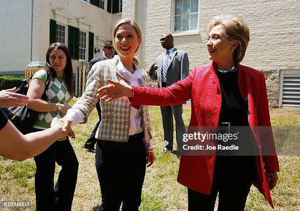 Chelsea Clinton and her mother Democratic presidential hopeful U.S. Senator Hillary Clinton greet people at Shepherd University McMurran Hall May 7...