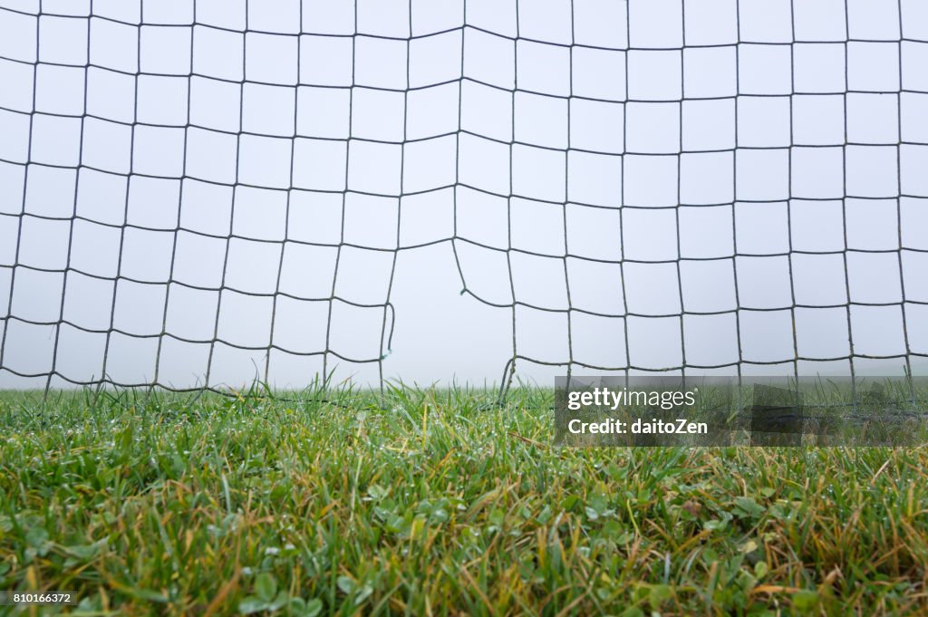 Damaged football soccer goal