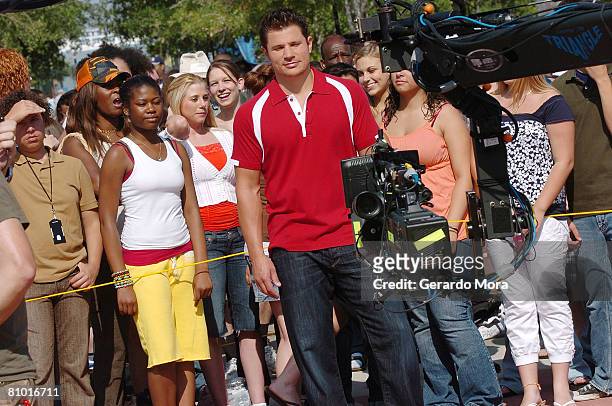 Singer and actor Nick Lachey performs in camera with audition's participants during the Disney's High School Musical Get in the Picture Session...