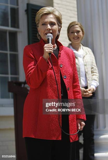 Democratic presidential hopeful New York Senator Hillary Rodham Clinton speaks at a campaign event outside McMurran Hall at Shepherd University in...