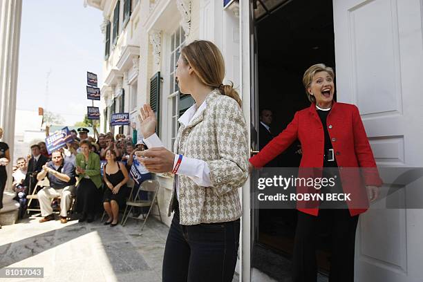 Democratic presidential hopeful New York Senator Hillary Rodham Clinton and Chelsea Clinton arrive for a campaign event outside McMurran Hall at...