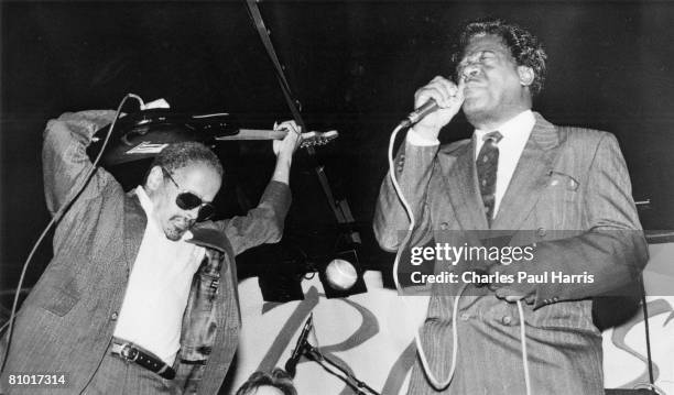 Photo of Snooks Eaglin & Earl King at the Blues Jamboree, Bodelwyddan Castle, St Asaph, Wales 1990