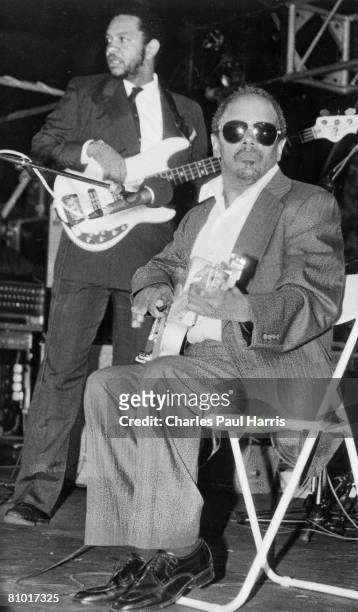 Photo of Snooks Eaglin & George Porter at the Blues Jamboree, Bodelwyddan Castle, St Asaph, Wales 1990