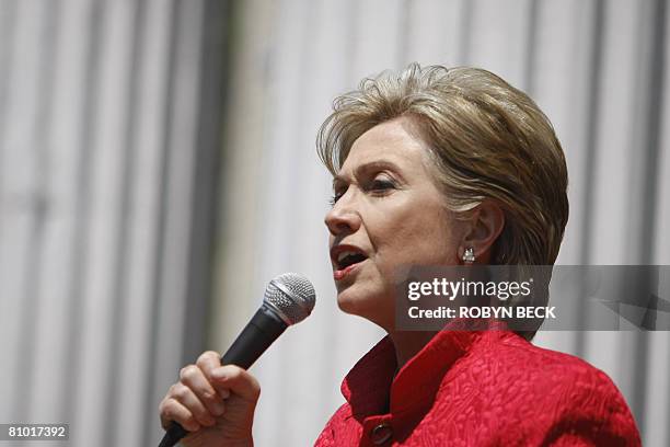 Democratic presidential hopeful New York Senator Hillary Rodham Clinton speaks at a campaign event outside McMurran Hall at Shepherd University in...