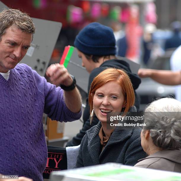 Cynthia Nixon and Michael Patrick King on Location for "Sex and the City: The Movie in Chinatown New York October 17 2007