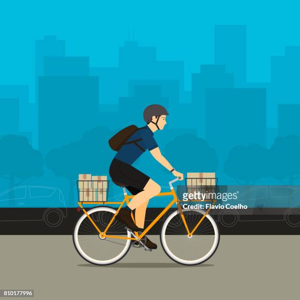 bike delivery service stock illustration - healthy lifestyle stock illustrations stock-fotos und bilder