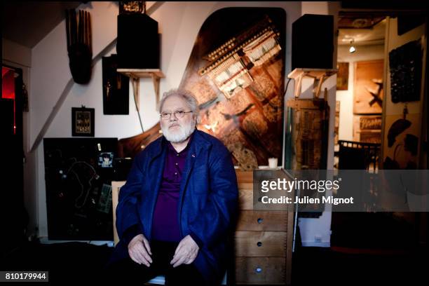 Composer and a pioneer in the musique concrète genre of electronic music Pierre Henry is photographed at his home for Le Monde on October 13, 2010 in...
