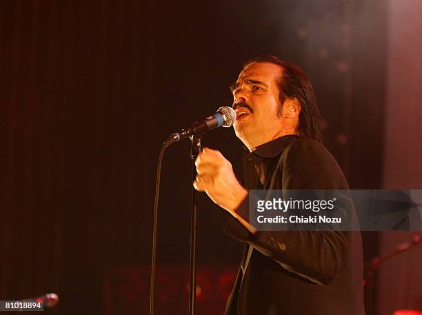 Musician Nick Cave of Nick Cave and The Bad Seeds performs on stage May 7, 2008 at Hammersmith Apollo in London, England.