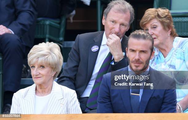 David Beckham with his mother Sandra Beckham attend day 5 of Wimbledon 2017 on July 7, 2017 in London, England.