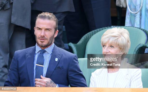 David Beckham with his mother Sandra Beckham attend day 5 of Wimbledon 2017 on July 7, 2017 in London, England.
