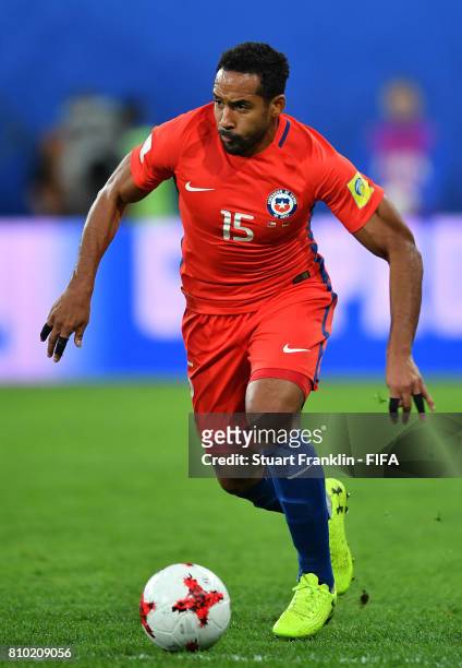 Jean Beausejour of Chile in action during the FIFA Confederations Cup Russia 2017 Final match between Chile and Germany at Saint Petersburg Stadium...