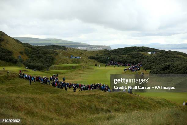 General view of action on the first during day two of the Dubai Duty Free Irish Open at Portstewart Golf Club.