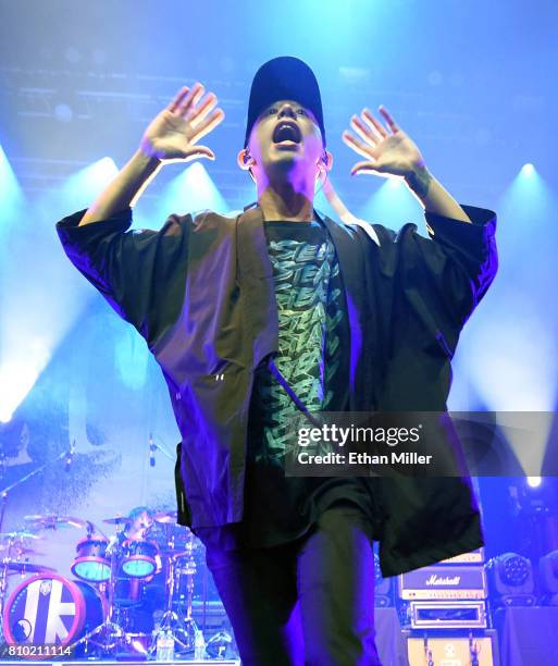 Singer Takahiro "Taka" Moriuchi of One OK Rock performs as the band kicks off the Ambitions U.S. Tour 2017 at Brooklyn Bowl Las Vegas on July 6, 2017...