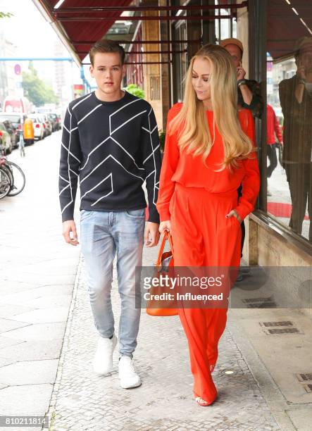 Jenny Elvers with son Paul Jolig attend the Gala Fashion Brunch Ellington Hotel on July 7, 2017 in Berlin, Germany.