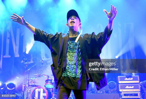Singer Takahiro "Taka" Moriuchi of One OK Rock performs as the band kicks off the Ambitions U.S. Tour 2017 at Brooklyn Bowl Las Vegas on July 6, 2017...