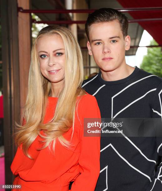 Jenny Elvers with son Paul Jolig attend the Gala Fashion Brunch Ellington Hotel on July 7, 2017 in Berlin, Germany.