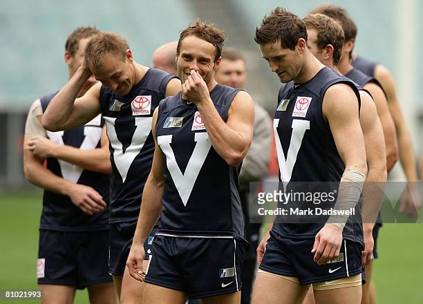 Hawthorn teammates Brad Sewell and Trent Croad during a Victoria training session ahead of the AFL Hall of Fame tribute match between Victoria and...